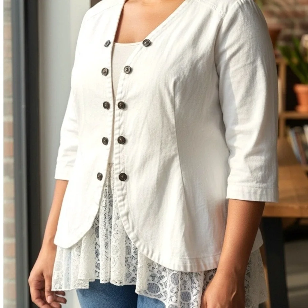 Torrid‎ Ivory Lace Peplum Military 3/4 Sleeve Open Jacket Sz 3 Romantic Edge NWT